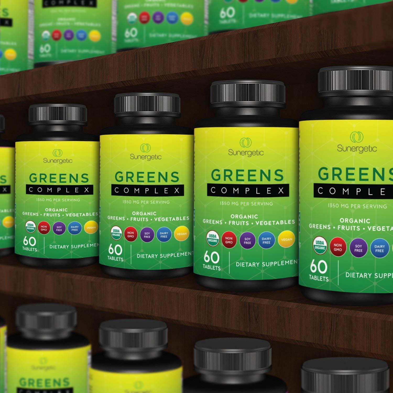 Premium USDA Organic Greens Superfood Tablets by Sunergetic Musely