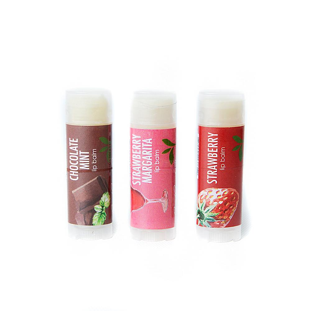 Special Gift Set-Lip Balm Natural Vegan set of 3 Chocolate, Strawberry Margarita & Strawberry