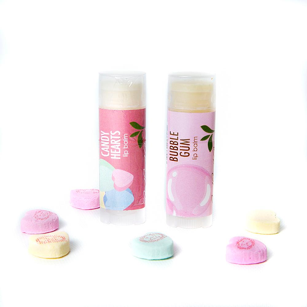 Special Gift Set-Lip Balm Natural Vegan set of 2 Candy Hearts and Bubble Gum