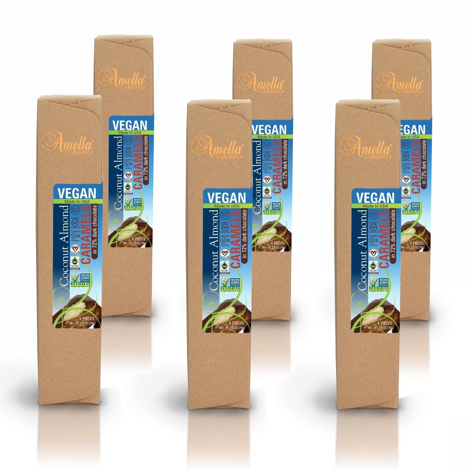 Vegan Coconut Almond Caramels in 72% Dark Chocolate, 16.8 ounces (6 packs - 6 pcs/pack) Vegan Coconut Almond Caramels in 72% Dark Chocolate, 16.8 ounces (6 packs - 6 pcs/pack)