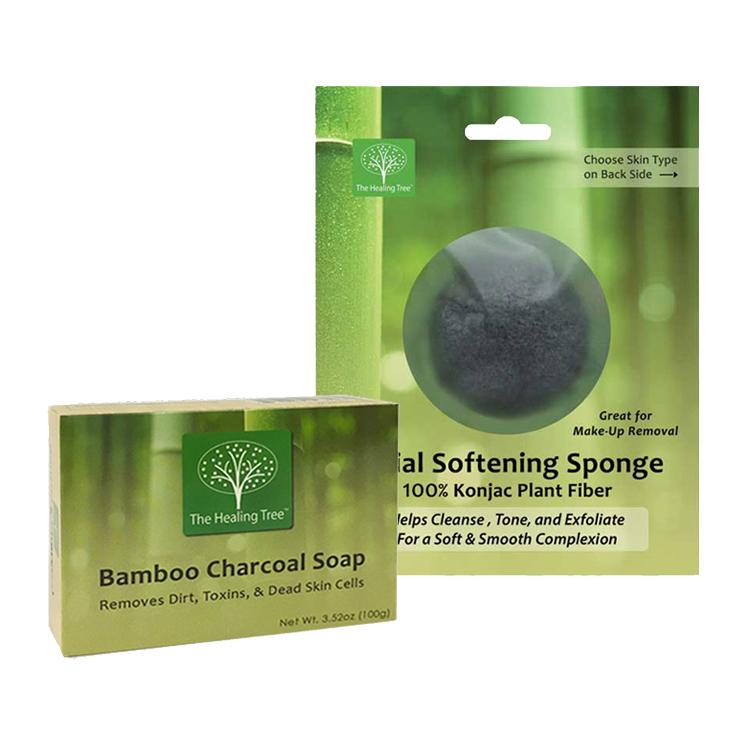 Bamboo Charcoal Soap + Bamboo Charcoal Konjac Facial Sponge | COMBO PACK Bamboo Charcoal Soap + Bamboo Charcoal Konjac Facial Sponge | COMBO PACK