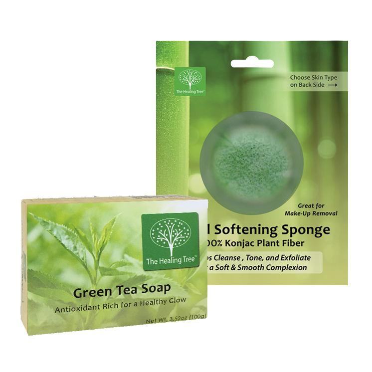 Green Tea Soap + Green Tea Konjac Facial Sponge | COMBO PACK Green Tea Soap + Green Tea Konjac Facial Sponge | COMBO PACK