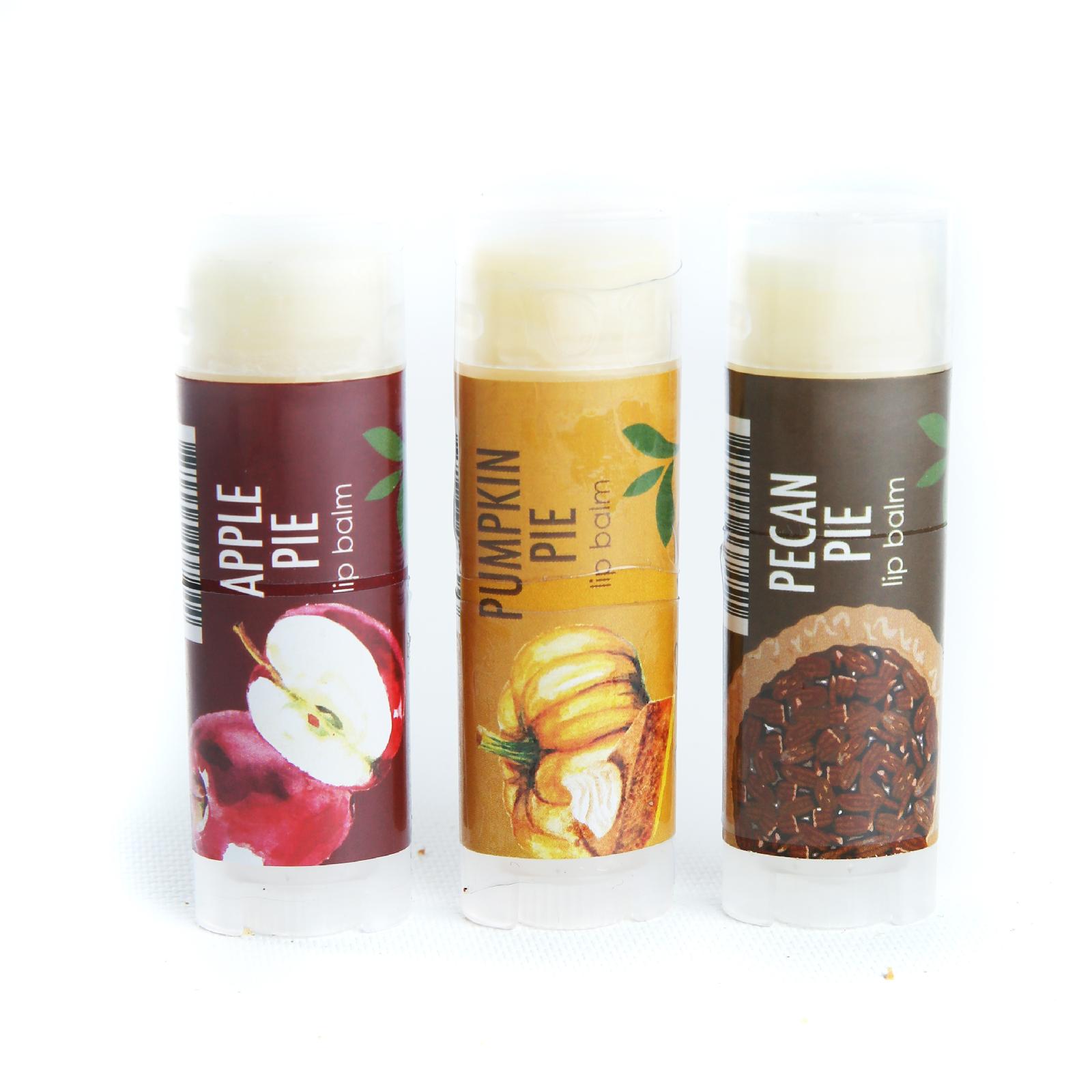 Special Gift Set Who Likes Pie-Holiday Lip Balm Natural Vegan set of 3 Pumpkin, Apple & Pecan Pie