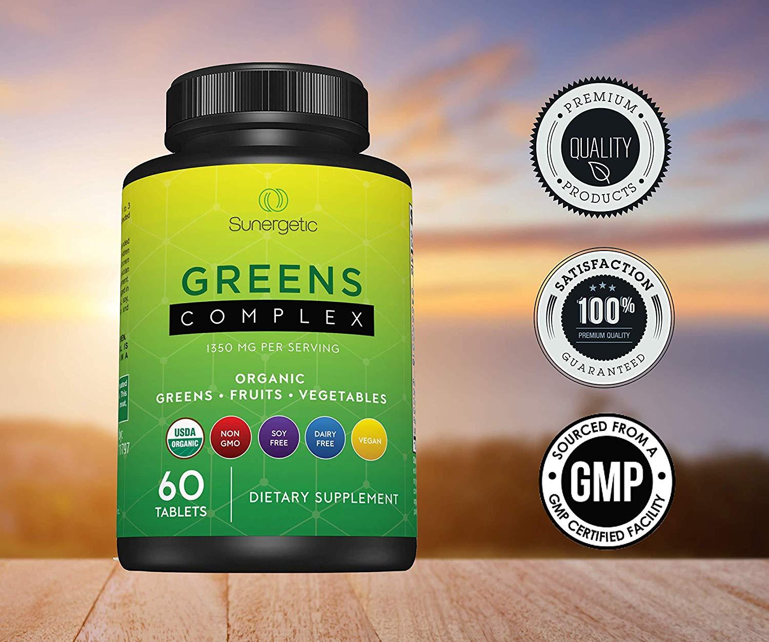 Premium USDA Organic Greens Superfood Tablets by Sunergetic Musely