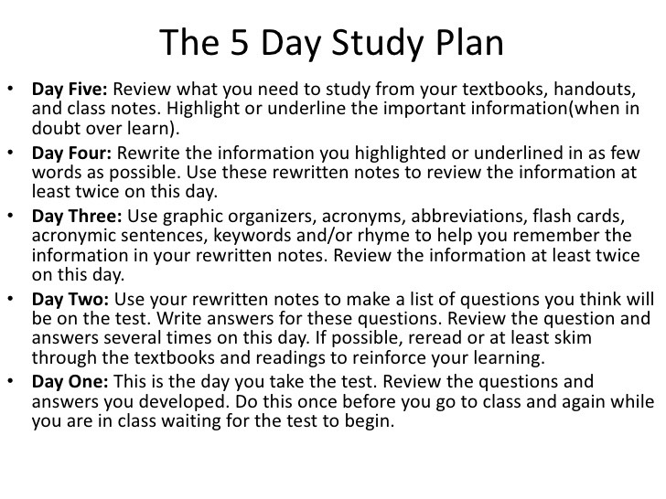 5 day study plan