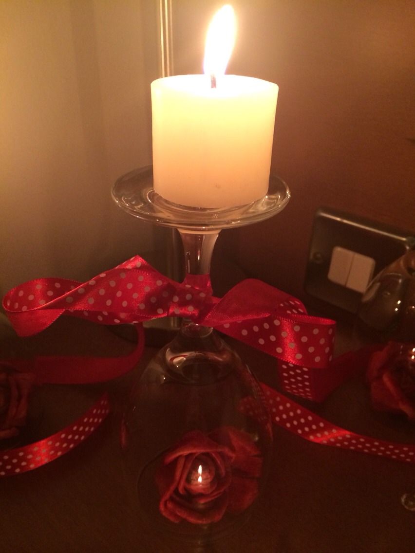 Romantic Setting With Candles..... Turn Wine Glasses Upside Down