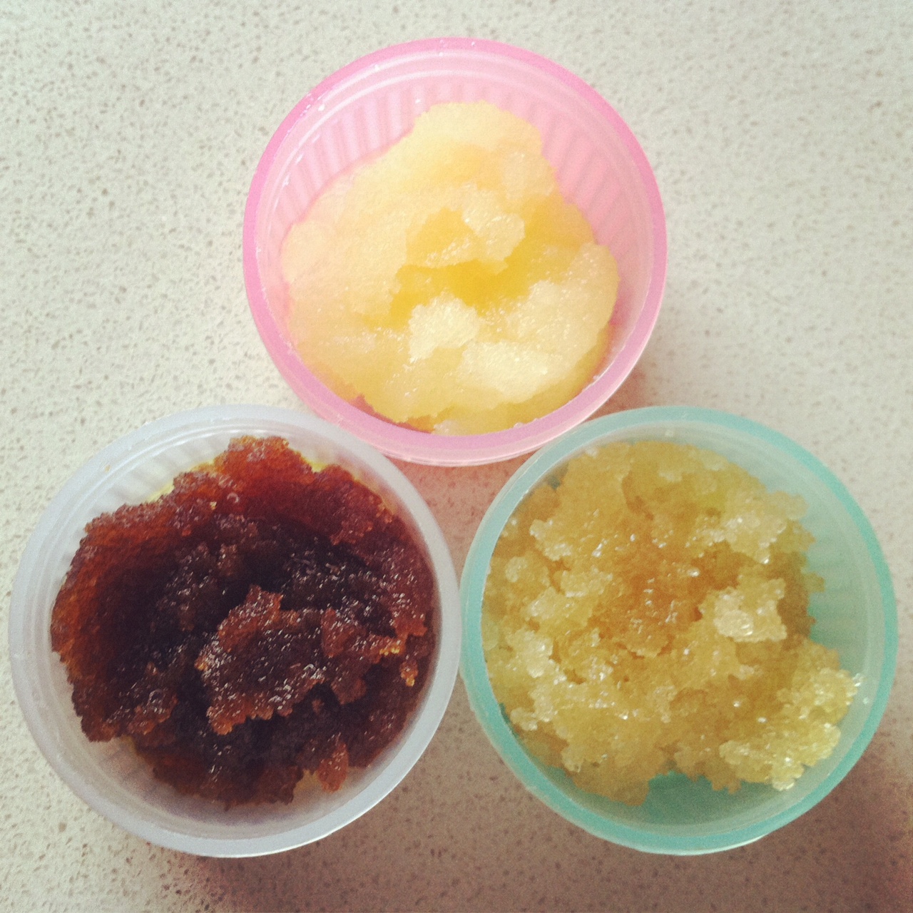 vaseline, brown sugar, lip balm stick and olive oil mixed makes great