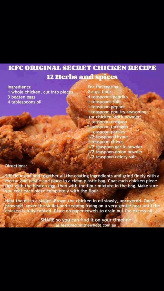 KFC Original Secret Chicken Recipe. 12 Herbs & Spices. Musely