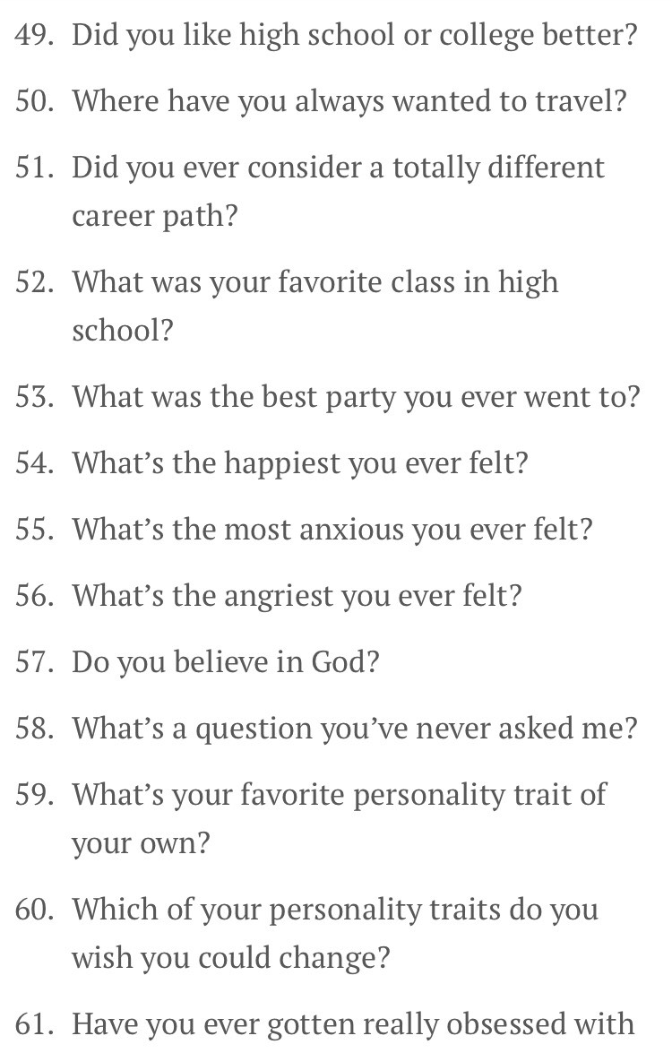 Your partner to ask question 50 Questions