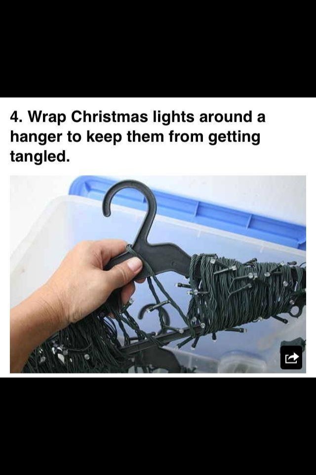 Use A Hanger To Wrap Christmas Lights To Keep Them To Tangle Musely