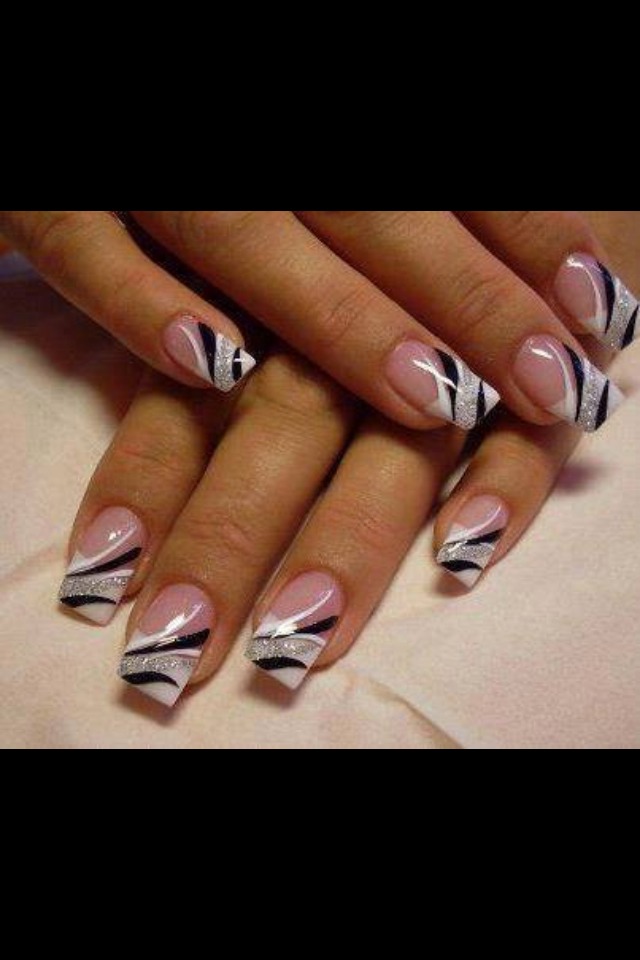 white and silver nails design