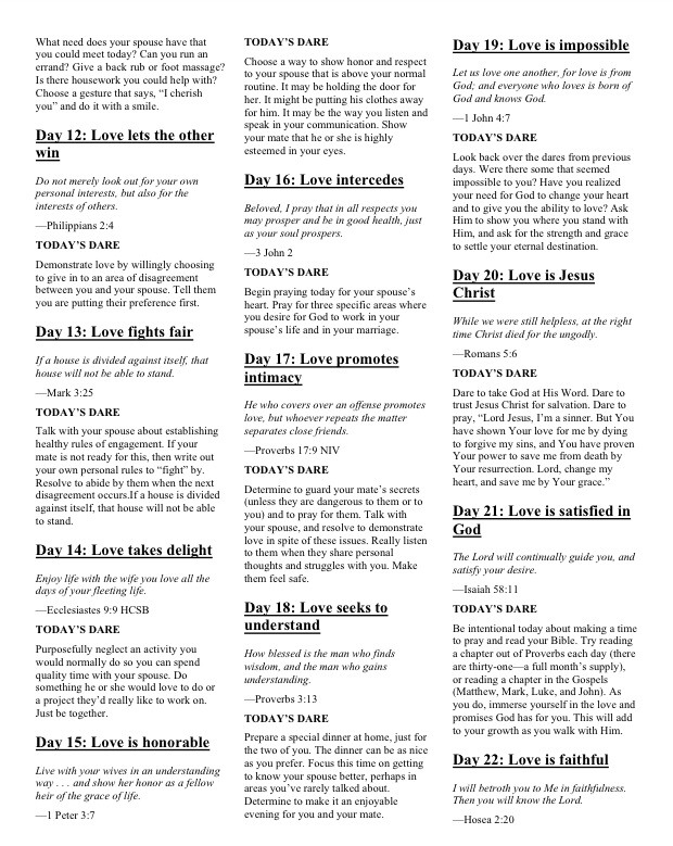 The Love Dare Challenge Printable Printable Blank World