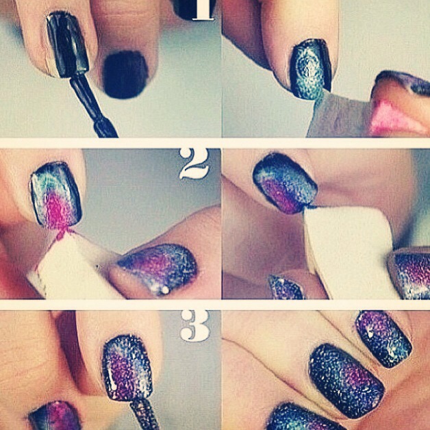 Musely Galaxy Black Nail Polish Blue Metallic Pink Purple Sparkles Make Up Sponge