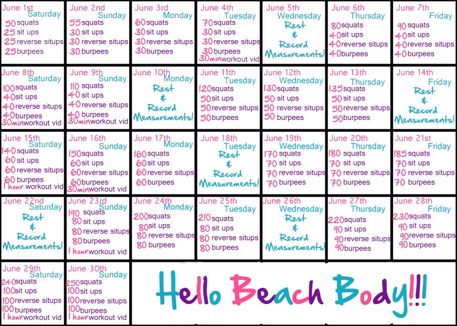 beach body workout calendar