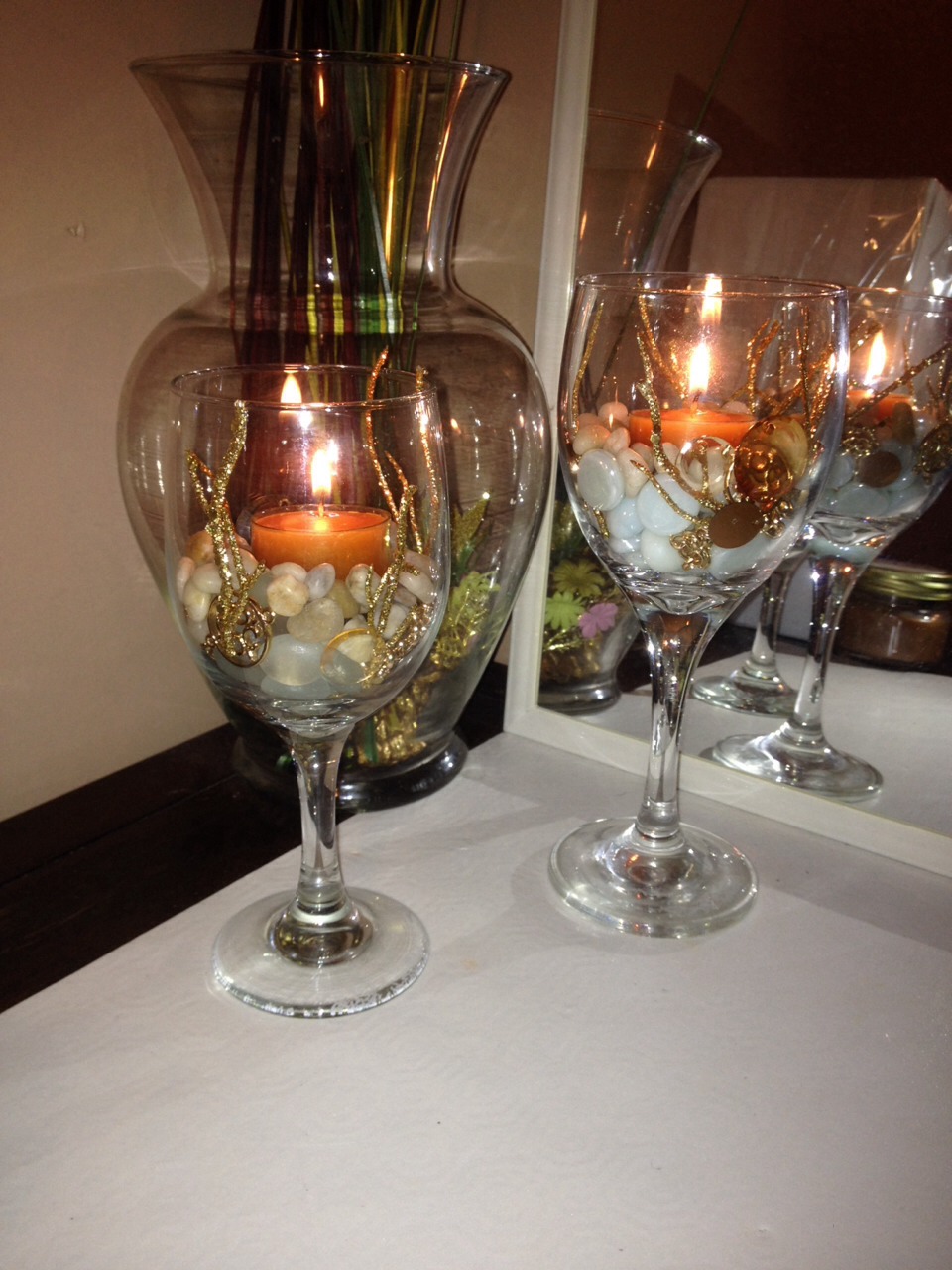 Wine Glass Candle Holder! Find A Wineglass Add Rocks Or Decorations
