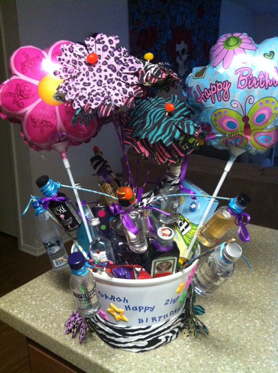 Liquor Bottle Gift Basket. Good Idea For 21st Birthday. - Musely