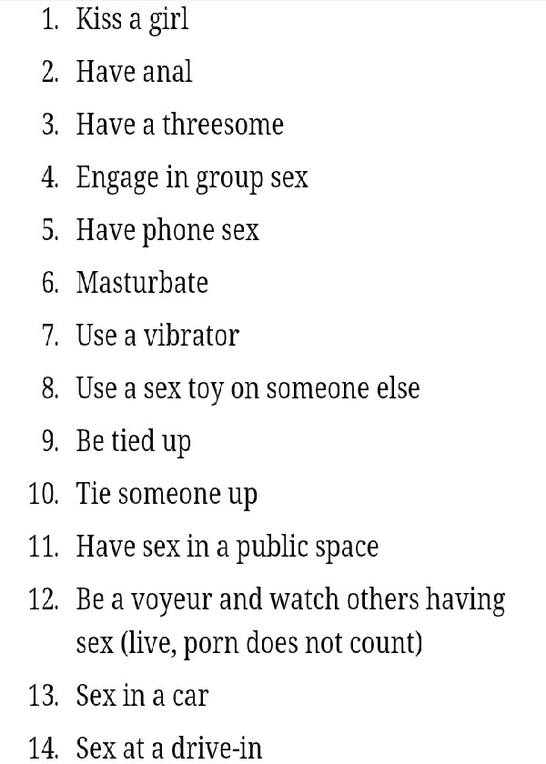 The Sexual Bucket List Musely