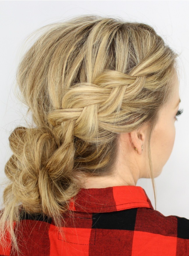 Dutch Braids And Low Messy Bun By Jasmine Musely