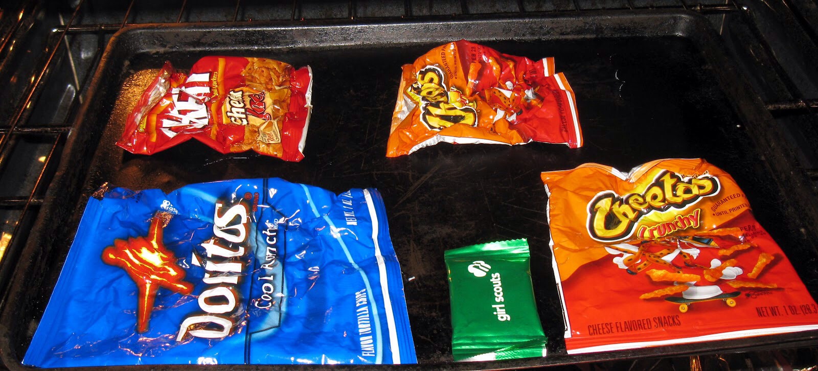 Put Chip Bags In The Oven On 350c For 5 Minutes. Add A Pin And You've Got Your Own Chip Pin